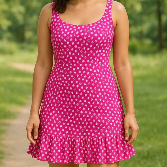 Amanda Uprichard Hot Pink White Floral Sleeveless Romper Dress Size Small - Picture 1 of 6